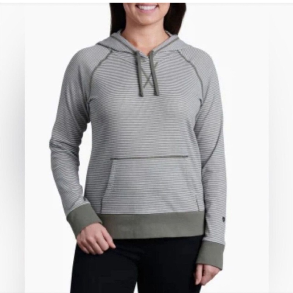 Kuhl Women’s Stria Long Sleeved Soft a Eucalyptus Green White Hoodie Pull Over M